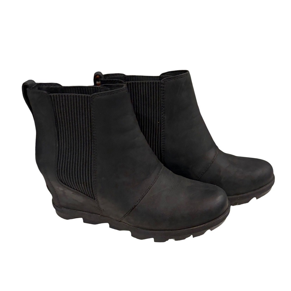 Sorel Joan of Arctic Wedge II Chelsea Boots Black Leather NL3320-010 Womens 9